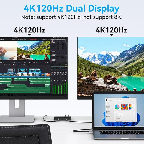 TJCXELE 4K120Hz USB C Splitter Dual Monitor Thunderbolt Docking Station 6-in-1 Dual USB C Monitor 100W PD, 10Gbps USBC Data Ports USBC Splitter 1 in 4 Out for Dell/HP/MacBook and Other Laptops in Kuwait