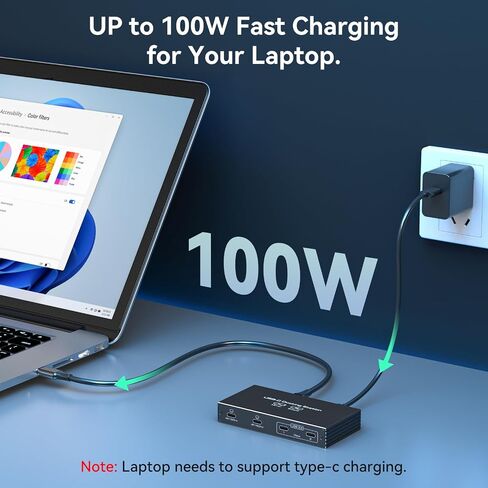 TJCXELE 4K120Hz USB C Splitter Dual Monitor Thunderbolt Docking Station 6-in-1 Dual USB C Monitor 100W PD, 10Gbps USBC Data Ports USBC Splitter 1 in 4 Out for Dell/HP/MacBook and Other Laptops in Kuwait