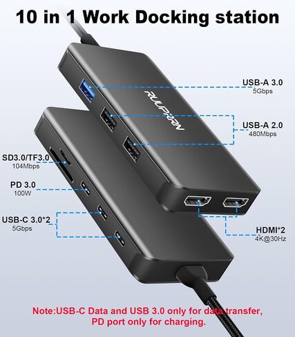 10 in 1 Laptop Docking Station Dual Monitor for Laptop, 4K USB C Hub Dock in Kuwait