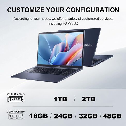 ASUS Vivobook Core i9-13900H Laptop, 15.6" FHD Display, PCONLINE Customized 16GB/32GB/48GB RAM, 1TB/2TB SSD, Physical Webcam Shield, Backlit & Numeric Keyboard, FP Reader, Wi-Fi 6, Windows11 Pro, Blue in Kuwait
