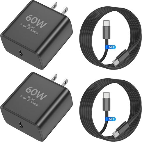 2 Pack 60W USB C Fast Charger for Samsung S26 Ultra with 2X 6FT C Cables in Kuwait