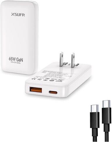 65W Flat USB c Wall Charger,Folding Travel Dual Port USB Wall Charger, for Laptops, Tablets, Phones, Black (Black-New) in Kuwait