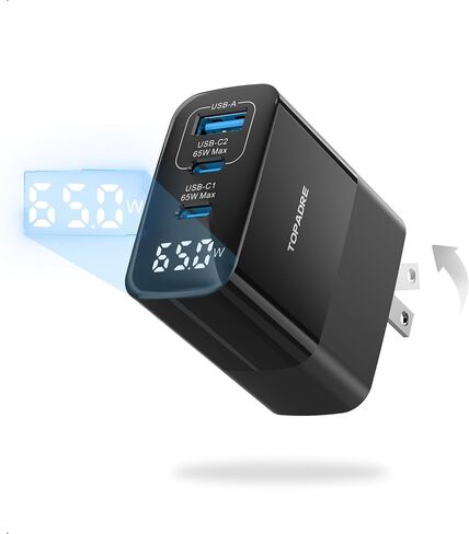 65W USB C Charger Block with Led Display,3 Ports USB Charger Block,Black in Kuwait