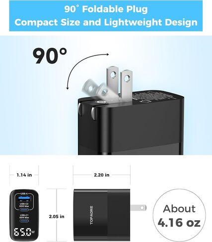65W USB C Charger Block with Led Display,3 Ports USB Charger Block,Black in Kuwait