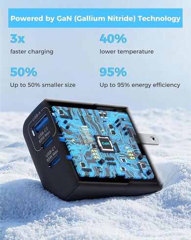 65W USB C Charger Block with Led Display,3 Ports USB Charger Block,Black in Kuwait