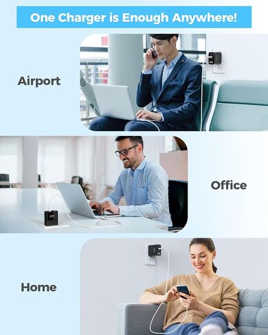 65W USB C Charger Block with Led Display,3 Ports USB Charger Block,Black in Kuwait