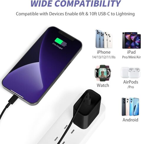 iPhone Charger Fast Charging,[MFi Certified] 2Pack 20W Type C Fast Charger Block with [10FT&6FT] USB C to Lightning Cable Compatible for iPhone 14/13/12/11 Pro Max/Xs Max/XR/X,iPad in Kuwait