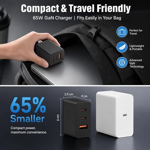 3-Port 65W USB C Charger, 2-Pack PD Quick 3.0 Charger for Galaxy S26 Ultra in Saudi Arabia
