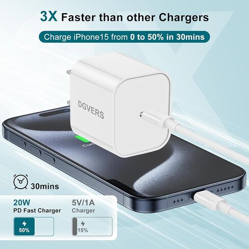 20W Fast Charger USBC for iPhone 17 16 15 & 6/6/10FT Charging Cable Cord in Saudi Arabia