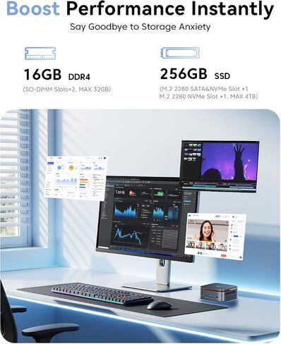 KAMRUI P1 Mini PC AMD Ryzen 3300U (4C/4T, up to 3.5GHz), Mini Desktop Computer 16GB RAM 256GB M.2 SSD, 4K Triple Display/LAN/WiFi/BT/USB3.2 Type-C/HDMI 2.0/DP 1.4 Mini Computer for Home Office in Kuwait