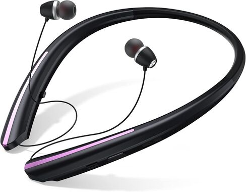 Bluetooth Headphones Retractable, Wireless Earbuds Neckband IPX5 Sweatproof, Bluetooth Headset with Microphone Vibration Call, Stereo Noise Cancelling Earphones (Black Blue) in Kuwait