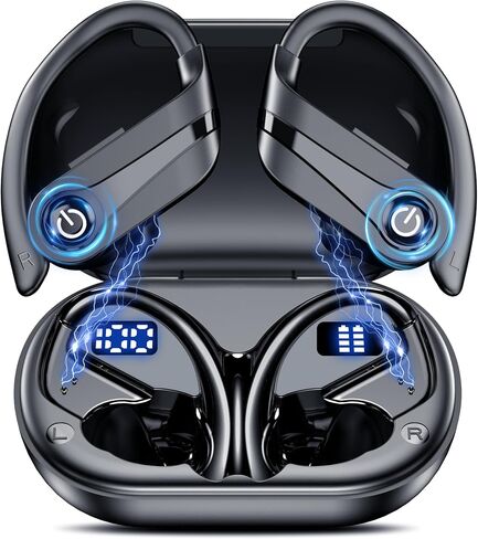 Hsility Wireless Earbuds 120H Playtime Bluetooth 6.1 Ear Buds for Sports Hi-fi Stereo Headset with LED Display Charging Case Earpiece for Running Workout Audifonos Retro Black in Kuwait