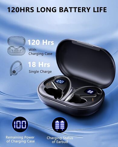 Hsility Wireless Earbuds 120H Playtime Bluetooth 6.1 Ear Buds for Sports Hi-fi Stereo Headset with LED Display Charging Case Earpiece for Running Workout Audifonos Retro Black in Kuwait