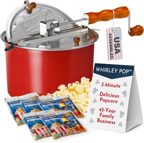 Original Whirley Pop Popcorn Machine – 3-Minute Stovetop Popcorn Maker for Home Movie Night & Game Night Snacks – Aluminum Pot with Metal Gears, Includes 1 Popping Kit – Silver in Kuwait