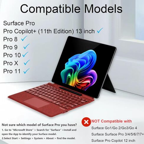 mobee Type Cover for Microsoft Surface Pro 13 inch, Compatible with Surface Pro 11/10 / 9/8 / X, Slim Keyboard with Trackpad Mouse, Backlit & Pen Holder in Kuwait