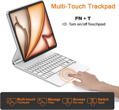 Magic Keyboard for iPad Air 11 inch M3/M2, Keyboard Case for iPad Air 5th/4th Gen, Magnetic Stand, Multi-Touch Trackpad Backlit, Compatible with iPad Pro 11(1st /2nd /3rd /4th), White in Kuwait