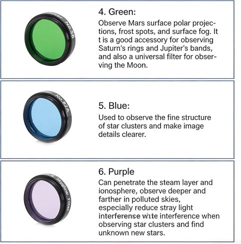 Professional Opticals Glass Filter 6 Color Varieties for Astronomy Enthusiasts Light Transmission Durability Scratch Filter in Kuwait