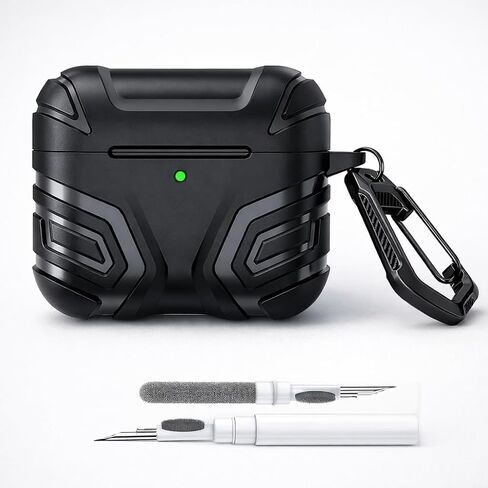 Mizi [Design Patent] Rugged Case for Air Pods 4th Generation/Air Pods 4 with Active Noise Cancellation (ANC) (2024) with Cleaner Kit, Full Body Shockproof Hard Protection Design - Black in Kuwait