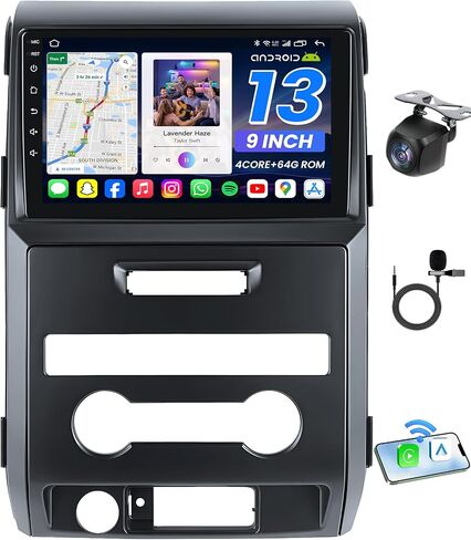 [4Core 64GB ROM] 9" 1280 * 800 Touchscreen Car Radio Stereo for Ford F150 2009-2014 with Wireless CarPlay Android Auto 5G WiFi GPS Bluetooth FM SWC Mirror Link, Backup Camera (Only Fit Manual AC) in Kuwait