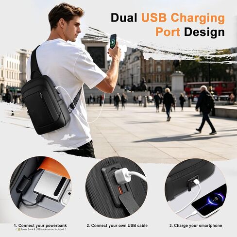 Crossbody Sling Chest Shoulder Bag for Men Women with USB Charging Port in Kuwait