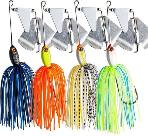 Top Water Fishing Lures 4PCS, 2/3 oz Chatterbait Fishing Lures, Hand-Tied Skirt Buzz Baits for Bass Fishing, Spinnerbait Buzzbait with Lifelike Swimming Action in Kuwait