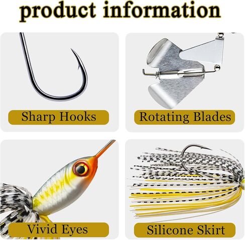 Top Water Fishing Lures 4PCS, 2/3 oz Chatterbait Fishing Lures, Hand-Tied Skirt Buzz Baits for Bass Fishing, Spinnerbait Buzzbait with Lifelike Swimming Action in Kuwait