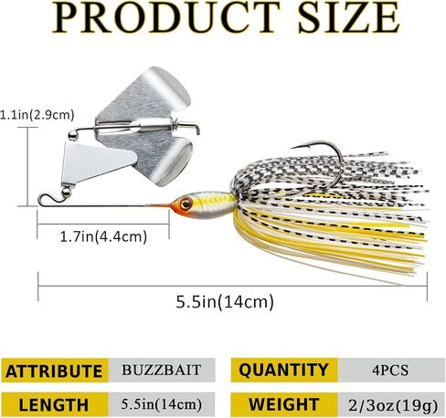 Top Water Fishing Lures 4PCS, 2/3 oz Chatterbait Fishing Lures, Hand-Tied Skirt Buzz Baits for Bass Fishing, Spinnerbait Buzzbait with Lifelike Swimming Action in Kuwait