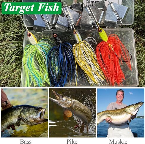 Top Water Fishing Lures 4PCS, 2/3 oz Chatterbait Fishing Lures, Hand-Tied Skirt Buzz Baits for Bass Fishing, Spinnerbait Buzzbait with Lifelike Swimming Action in Kuwait