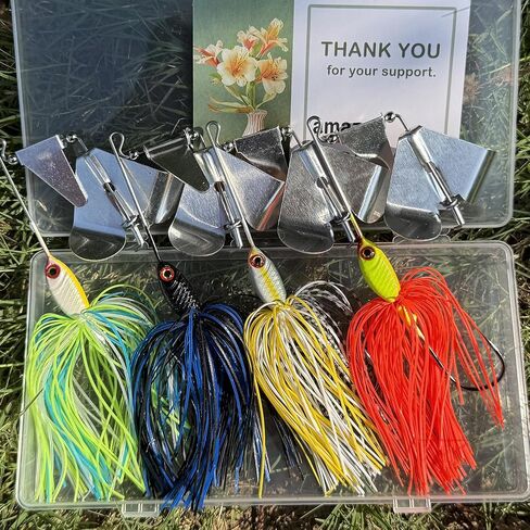 Top Water Fishing Lures 4PCS, 2/3 oz Chatterbait Fishing Lures, Hand-Tied Skirt Buzz Baits for Bass Fishing, Spinnerbait Buzzbait with Lifelike Swimming Action in Kuwait