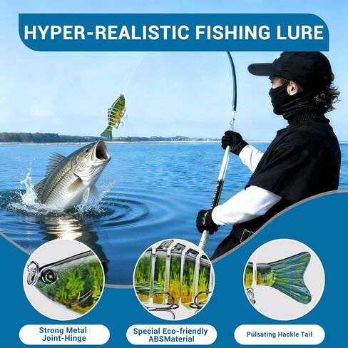 Keenjorika 5-Pack Fishing Lures Multi Jointed Fish Fishing Kits, Slow-Sinking Lifelike Segmented Swimbait Crankbaits, Realistic Swimming Action for Bass, Trout, Pike & Walleye – Freshwater & Saltwater in Saudi Arabia