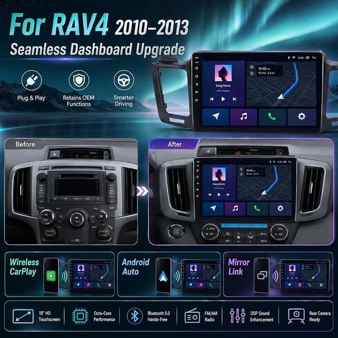 for Toyota RAV4 2013-2018 – 10.2" (Online Upgrade OTA System) IPS Android Car Radio, 8core+64G, Wireless CarPlay/Android Auto, 5G WiFi, GPS Navigation, Bluetooth, Backup Camera, Mirror Link in Saudi Arabia