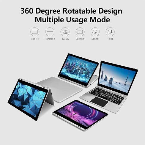 2 in 1 Window s 11 Laptop, 11.6 inch Laptop Computer, 8GB RAM, 256GB SSD Storage, 360 Degree Convertible Tablet Intel Processor, Webcam, WiFi, Type-C, Silver in Kuwait