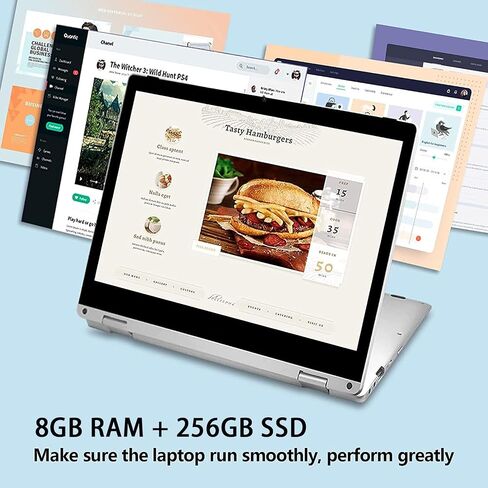 2 in 1 Window s 11 Laptop, 11.6 inch Laptop Computer, 8GB RAM, 256GB SSD Storage, 360 Degree Convertible Tablet Intel Processor, Webcam, WiFi, Type-C, Silver in Kuwait