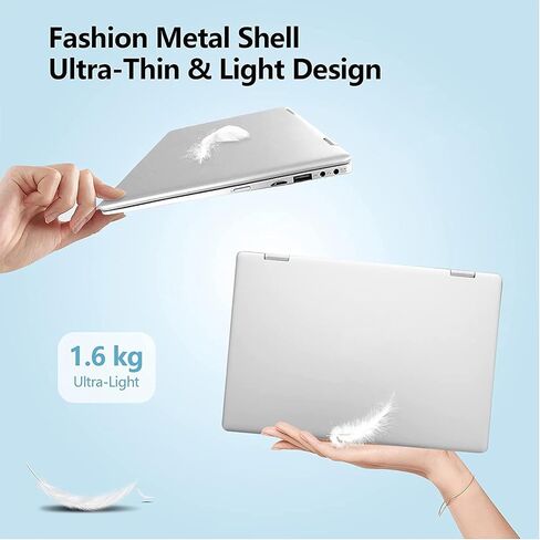 2 in 1 Window s 11 Laptop, 11.6 inch Laptop Computer, 8GB RAM, 256GB SSD Storage, 360 Degree Convertible Tablet Intel Processor, Webcam, WiFi, Type-C, Silver in Kuwait