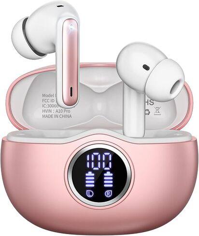 Wireless Earbuds, Bluetooth 5.3 Headphones HiFi Stereo 50H Playback LED Digital Display Ear Buds with ENC Noise Canceling Headset, IPX7 Waterproof Earphones for Gym/Running/Work(Black) in Kuwait