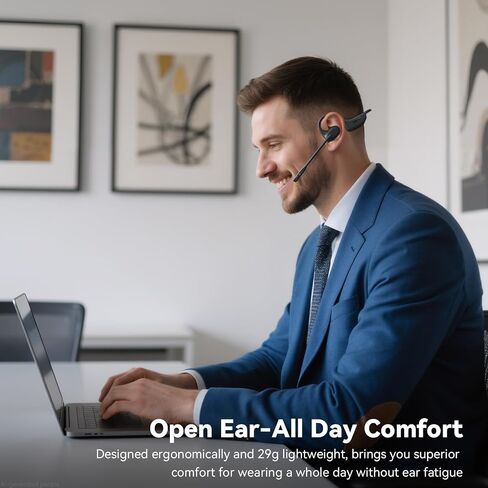 Open Ear Headphones with Mic, 29g Trucker Bluetooth Headset with Microphone, Dual Connect Bluetooth Headphones with mic, Sweatproof Wireless Headset with Mic for Work, Workout, Driver, Calls, Gift in Kuwait