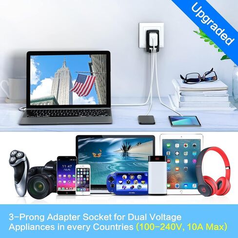 Upgraded 2000W Voltage Converter US to Europe for Hair Dryer Straightener -220V to 110V Converter for European Travel, 2300W Power Converter Adapter Combo with Dual USB for Tablet Camera Cell Phone in Kuwait