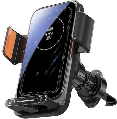 Wireless Car Charger Mount,Motorized 90° Rotating Auto-Clamping Air Vent Car Phone Holder Charger with Smart Sensor, 15W Fast Charging Wireless Car Charger for iPhone/Samsung (Black) in Kuwait