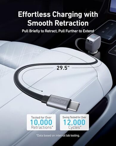 Anker Retractable USB-C Car Charger, 75W Max Fast Charging with Built-in Retractable Cable Car Adapter & Anker USB C to USB C Cable, Type-C 60W Fast Charging Cable (6 FT, 2Pack), for iPhone 17 Series in Kuwait