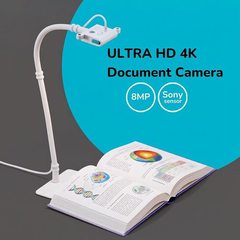 OKIOCAM S-G4K 8MP Ultra HD Document Camera, Auto Focus, Flexible Gooseneck Arm, Metal Base, Compatible with Mac, Windows, iPad, Chromebook – Online Teaching, Distance Learning & Live Demo in Kuwait