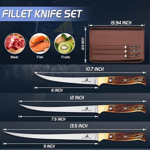 DRAGON RIOT Fillet Knife Set, Japanese Stainless Steel, Ergonomic Handle in Kuwait