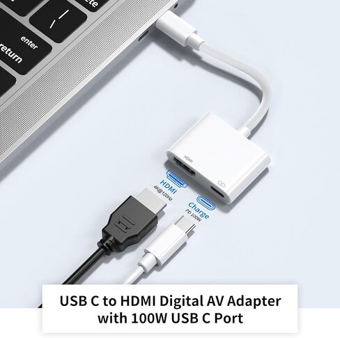 Apple USB-C to HDMI Adapter 4K@120Hz for iPhone 15 16 17 MacBook Pro Air iPad Pro, MFi Certified USB 3.1 Type C Digital AV HDMI 2.0 Cord Compatible with Samsung Galaxy S25/S24/S23 and More in Kuwait
