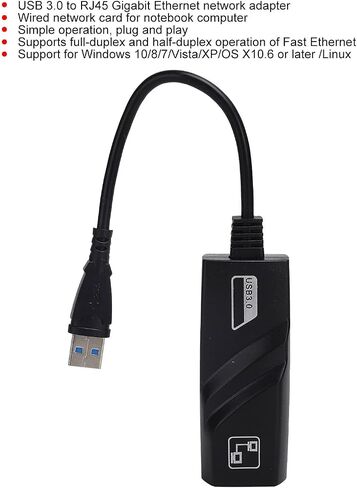 USB 3.0 to RJ45 Gigabit Ethernet Adapter, Wired Network Card for Laptop and Desktop, Plug and Play External Ethernet Adapter with 10/100/1000Mbps Speed for in Kuwait
