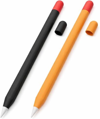 Mizi (2 Pack) Case for Apple Pencil 2nd Generation & Apple Pencil Pro (2024) Cover Premium Silicone Sleeve Skin, USB Charging/Double Tap & Attaching Magnetically - (Black/Orange) in Kuwait