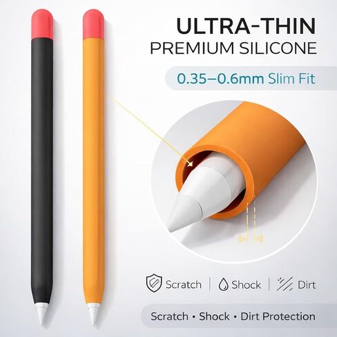 Mizi (2 Pack) Case for Apple Pencil 2nd Generation & Apple Pencil Pro (2024) Cover Premium Silicone Sleeve Skin, USB Charging/Double Tap & Attaching Magnetically - (Black/Orange) in Kuwait