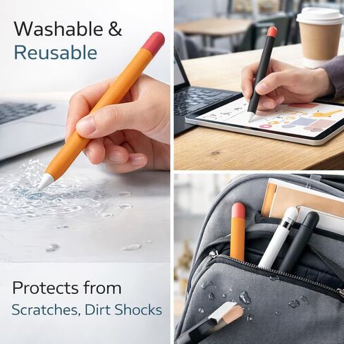 Mizi (2 Pack) Case for Apple Pencil 2nd Generation & Apple Pencil Pro (2024) Cover Premium Silicone Sleeve Skin, USB Charging/Double Tap & Attaching Magnetically - (Black/Orange) in Kuwait