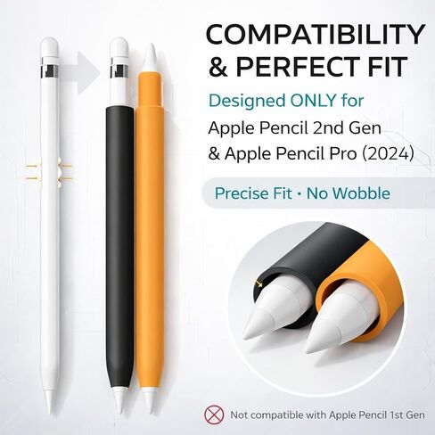 Mizi (2 Pack) Case for Apple Pencil 2nd Generation & Apple Pencil Pro (2024) Cover Premium Silicone Sleeve Skin, USB Charging/Double Tap & Attaching Magnetically - (Black/Orange) in Kuwait