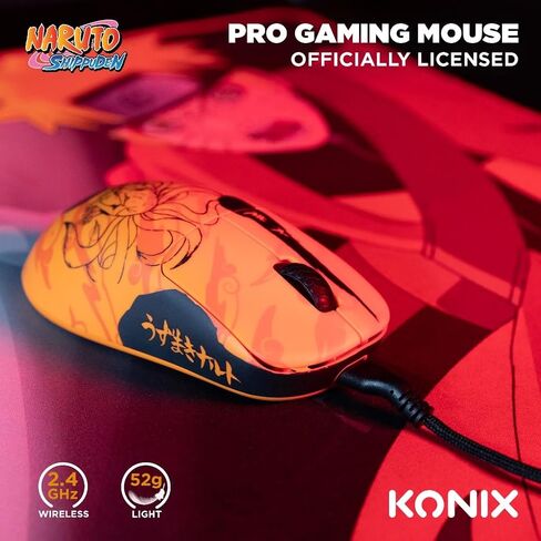 Konix Naruto Shippuden Gaming-Maus kabelgebunden/kabellos PC - Nummerierte Pro Collector Edition - 26.000 DPI - 70 Std. Akkulaufzeit - Kurama-Motiv in Kuwait
