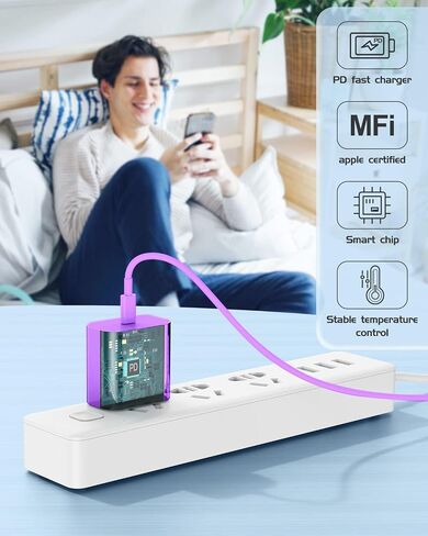 Susnwere iPhone 14 13 12 Charger Fast Charging, 2 Pack 20W Fast PD USB C Wall Charger Adapter with 3Pack 6Ft USB C to Lightning Cable (MFi Certified) for 14/14 Plus/14 Pro/14 Pro Max/13/ Purple in Kuwait
