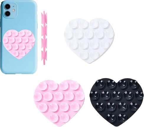 Rookii 3Pcs Double-Sided Heart Shaped Silicone Suction Phone Case Mount,Non Slip Suction Cup Phone Mount,Hands-Free Accessories Holder for Selfies and Videos White Pink Black in Kuwait